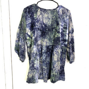 CAbi Top Womens M Button Down Tie Dye Storm Oversized No Shoulder All Over Print